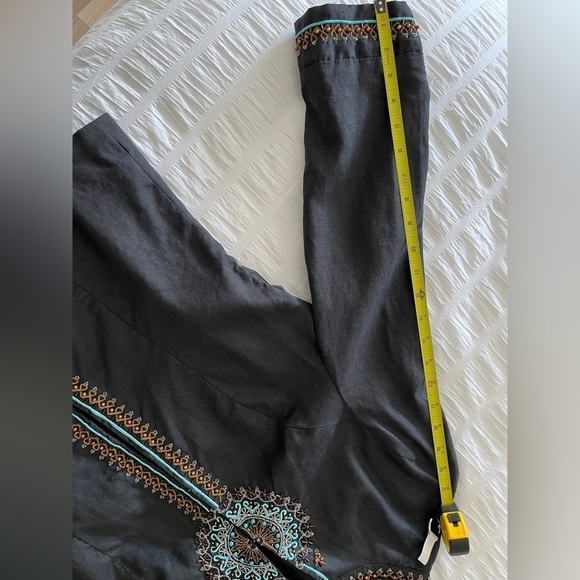 SARAH SPENCER 100% Linen Black Jacket Fully Lined Boho Turquoise Beaded Detail - Picture 11 of 14